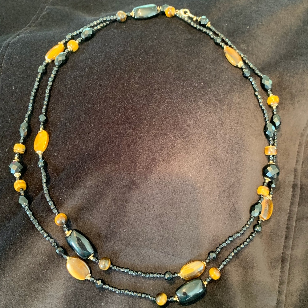 Black & brown tigereye colors beaded necklace, 48"
